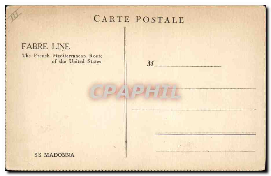 SS MADONNA — Navire de la ligne Fabre — Éditeur inconnu, n° III — Reverso