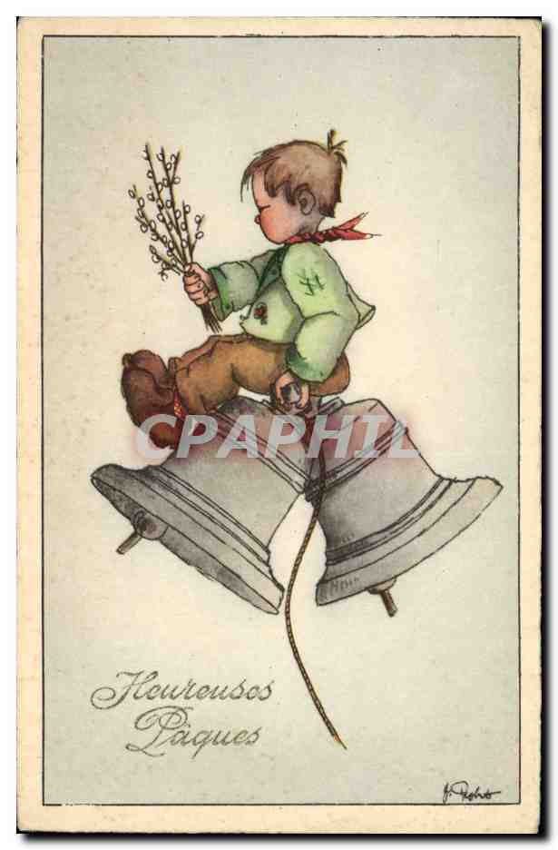 CPA Cloche Enfant Paques 
