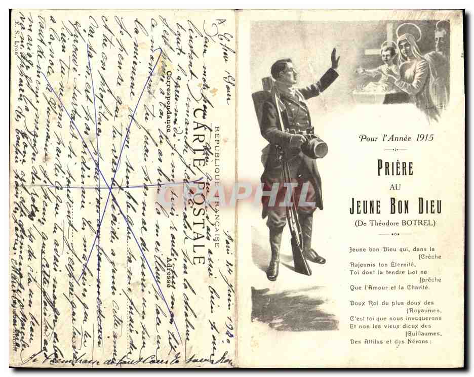 CPA Folklore Botrel Annee 1915 Priere au jeune Bon Dieu Militaria 
