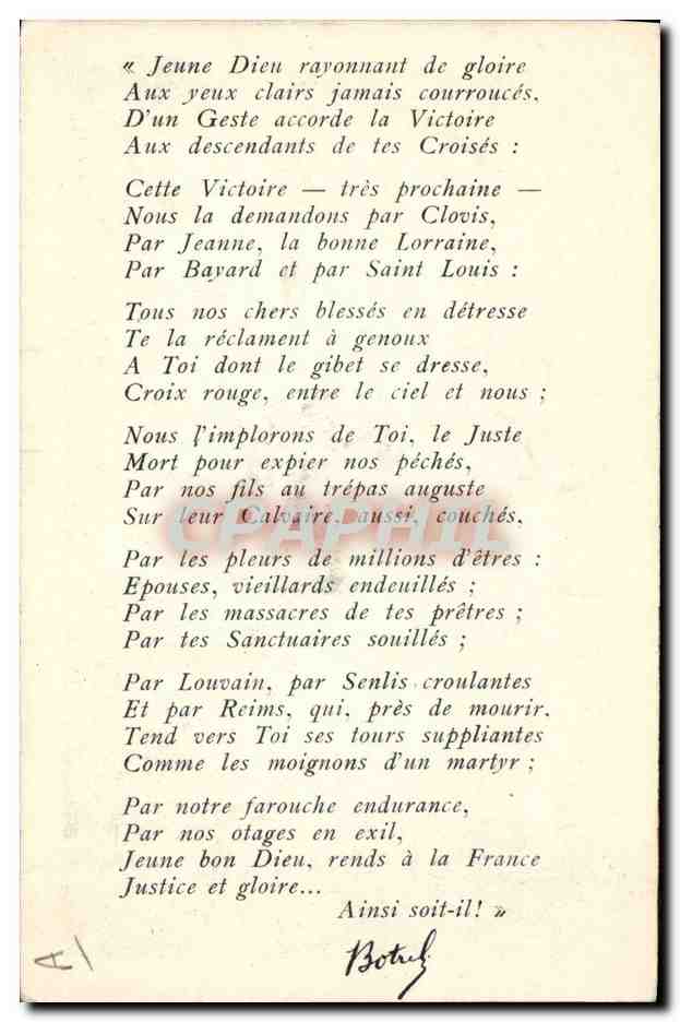 CPA Folklore Priere au Jeune Bon Dieu Botrel Annee 1915  — Verso