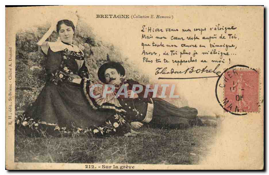 CPA Folklore Bretagne Sur la greve Botrel 