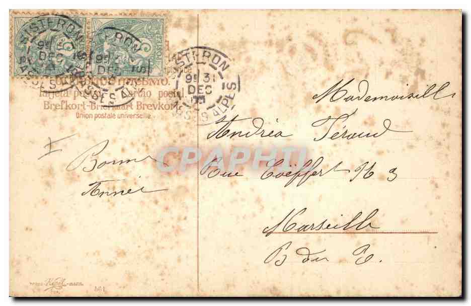 CPA Fantaisie Fleurs Je porte bonhneur 1906  — Back