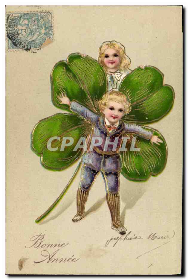 CPA Fantaisie Fleurs Enfants Trefle 