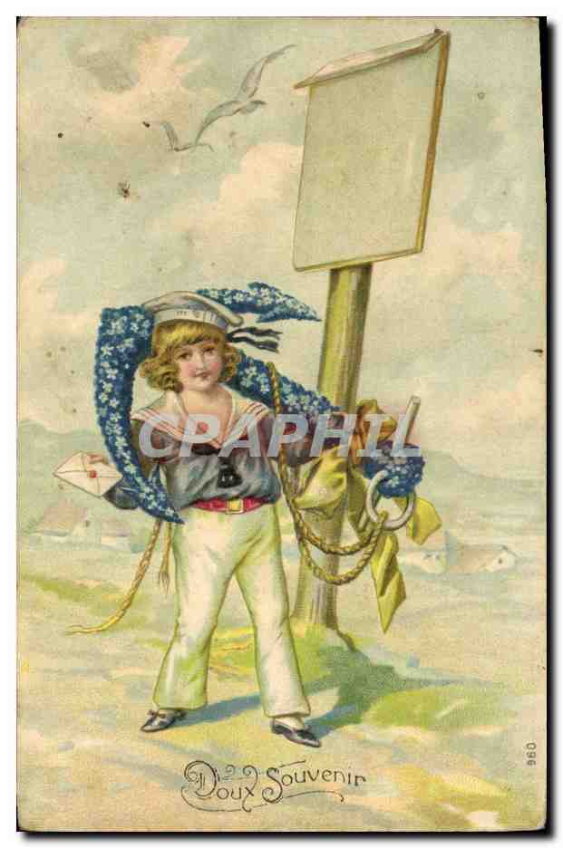 CPA Fantaisie Fleurs Enfant Ancre de marine 