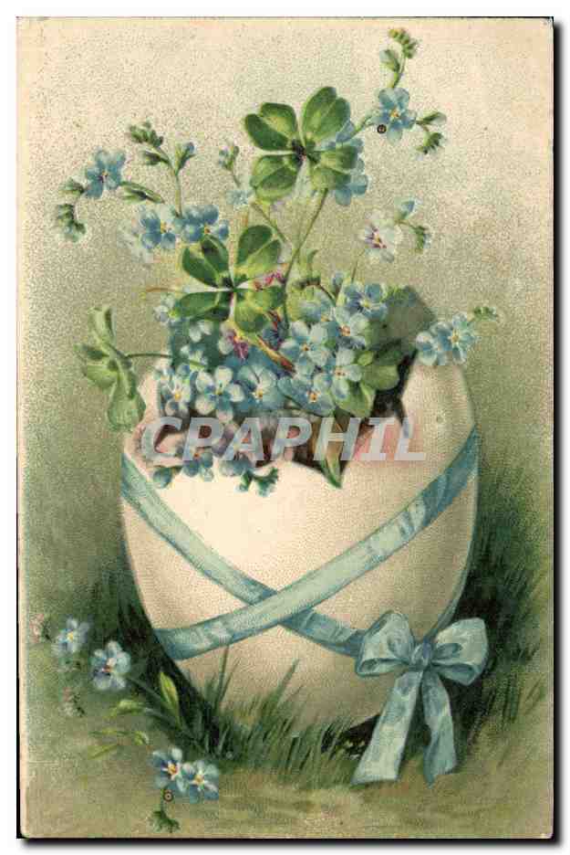CPA Fantaisie Fleurs Oeuf Trefle 