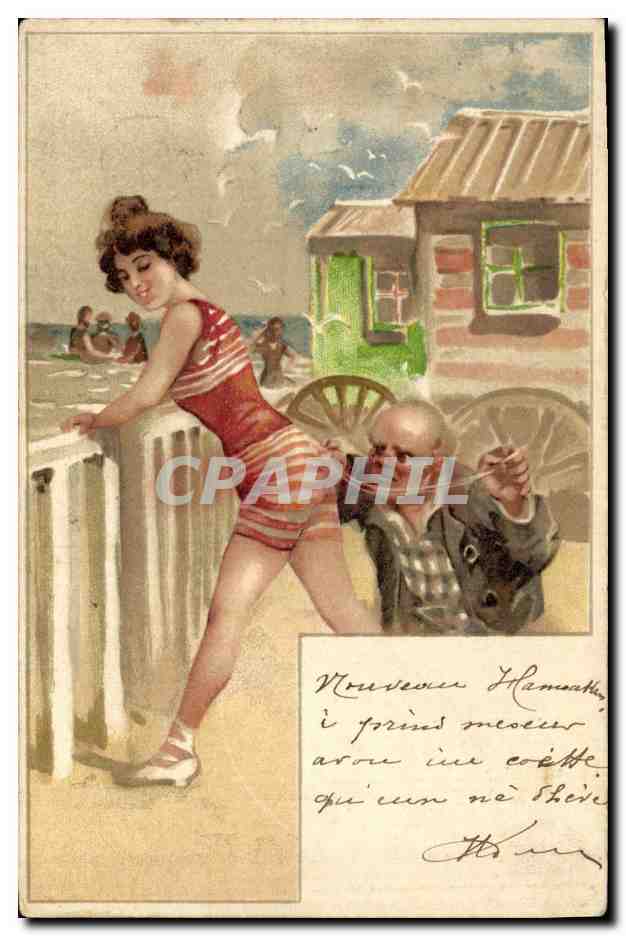 CPA Fantaisie Illustrateur Femme Plage 