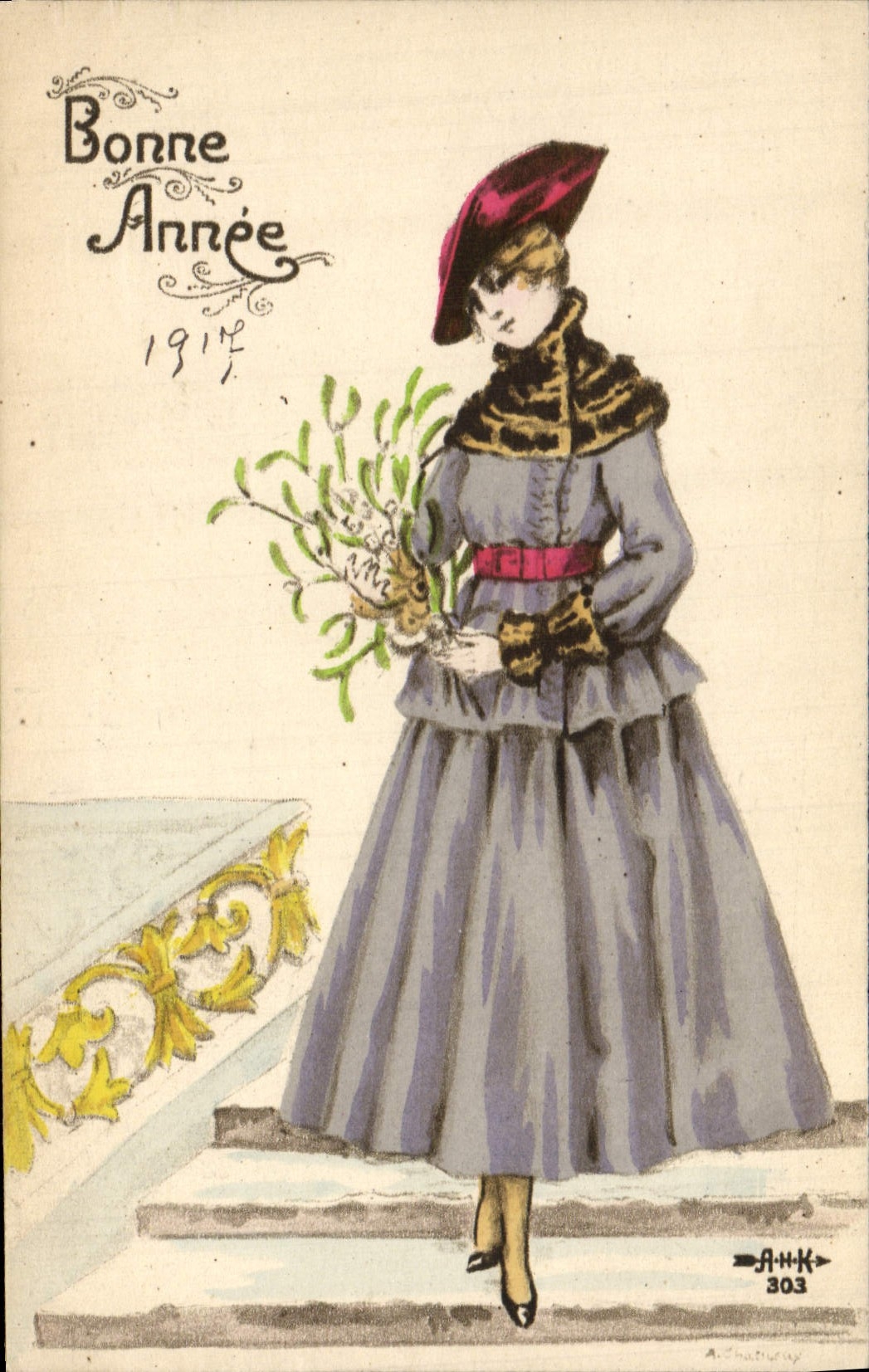 CPA Fantaisie Illustrateur Femme Bonne annee 