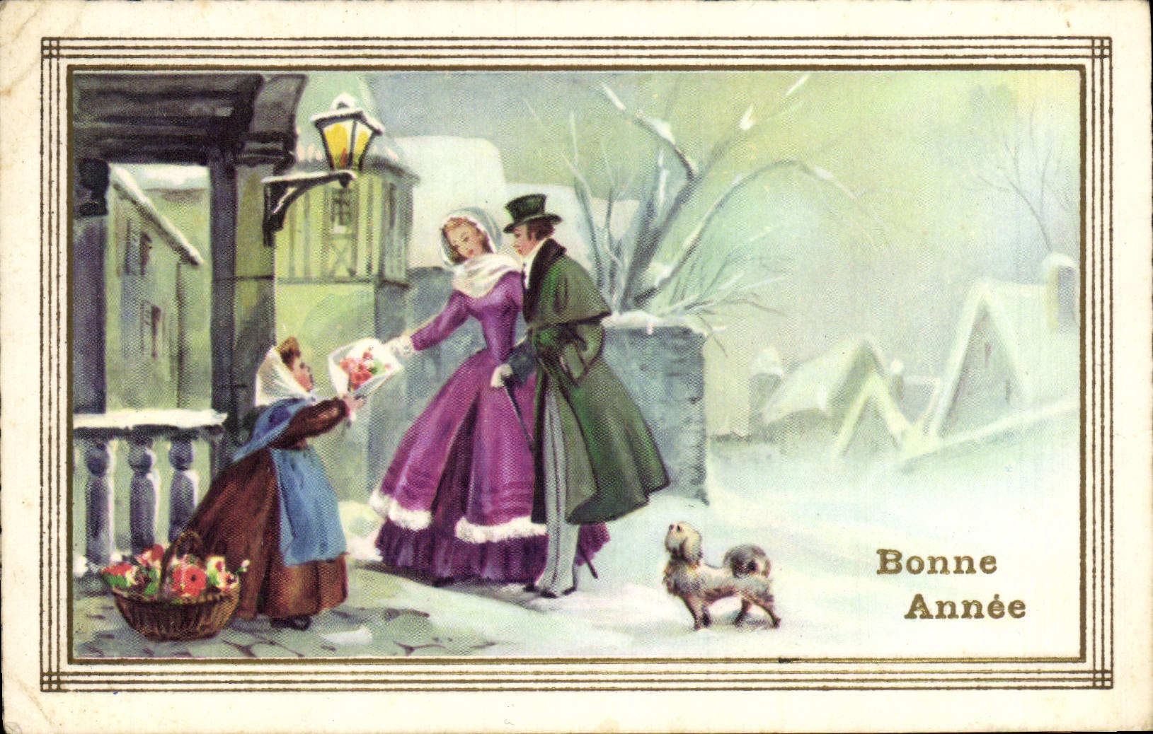 CPA Fantaisie Illustrateur Femme Bonne annee Chien 
