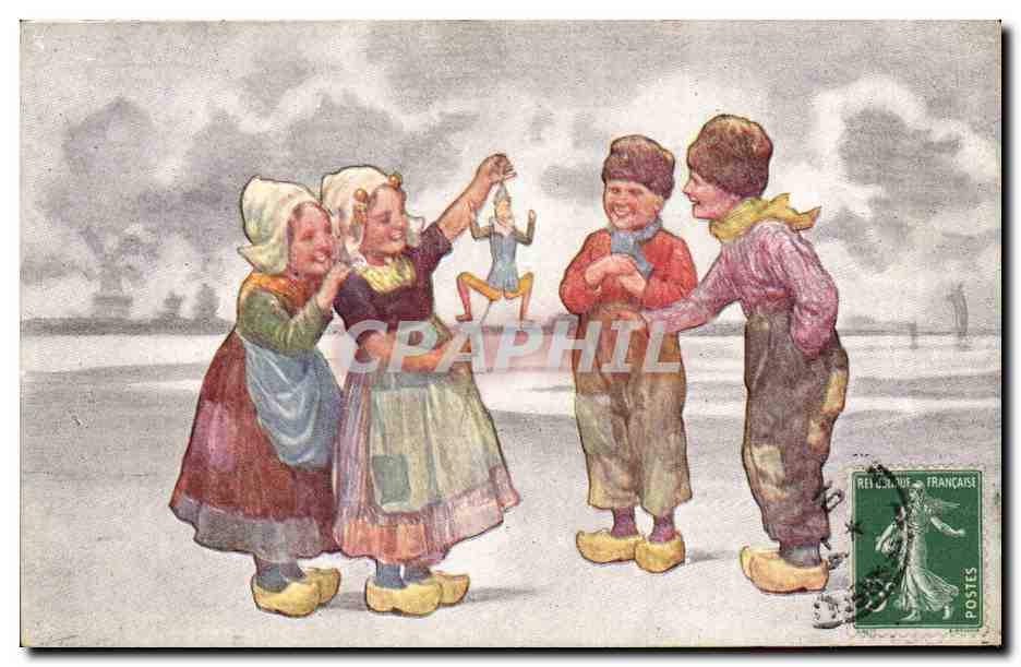CPA Fantaisie Illustrateur Enfants Hollande Poupee Marionnette 