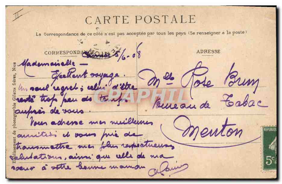 CPA Kiosque de la musique Cannes  — Rückseite