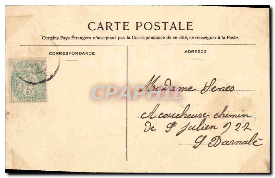 Femme jouant de la mandoline dans un ballon à poissons — éditeur ORNÉS & MASSY — Verso