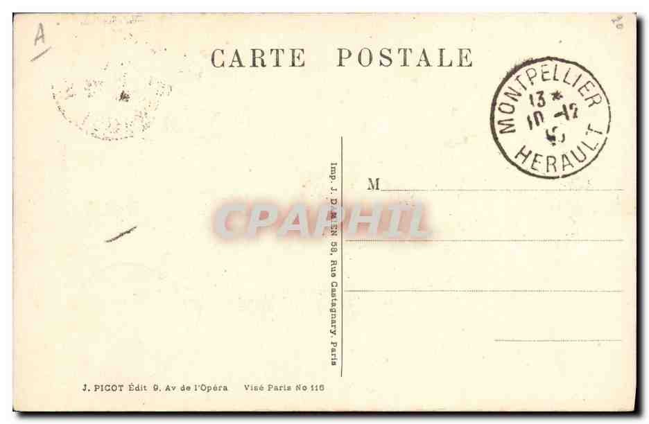Femme en manteau fourré tenant un bouquet de houx — Éditeur J. Picot, Paris — Série n°110 — Verso