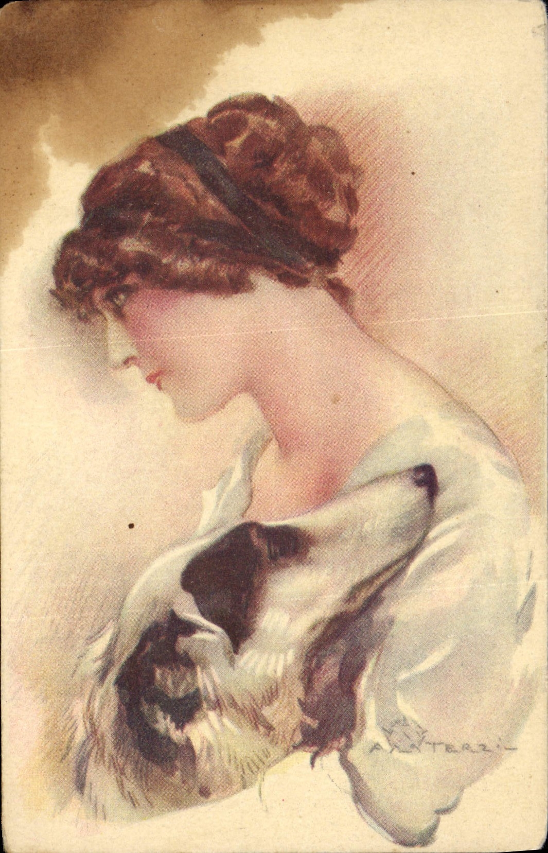 CPA Chien Chiens Femme Levrier 