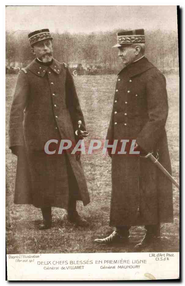 CPA Militaria Deux chefs blesses en premiere ligne General de Villaret General Maunoury 
