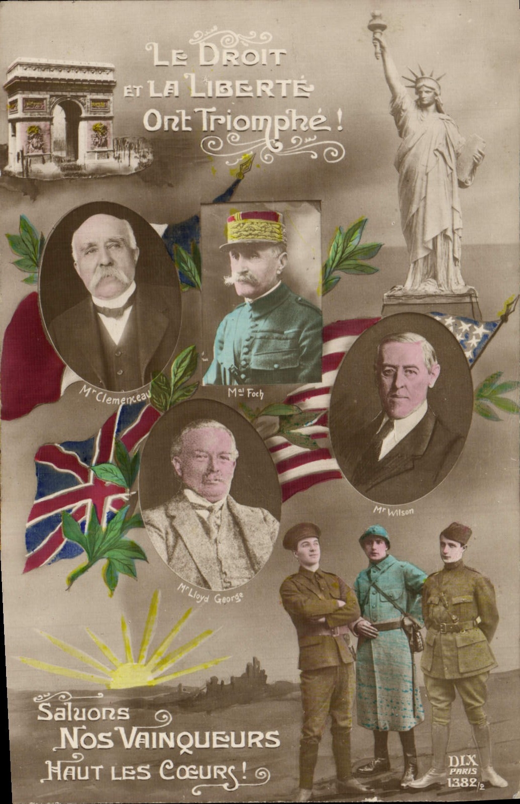 CPA Militaria Clemenceau Foch Wilson Lloyd George Statue de la Liberte 