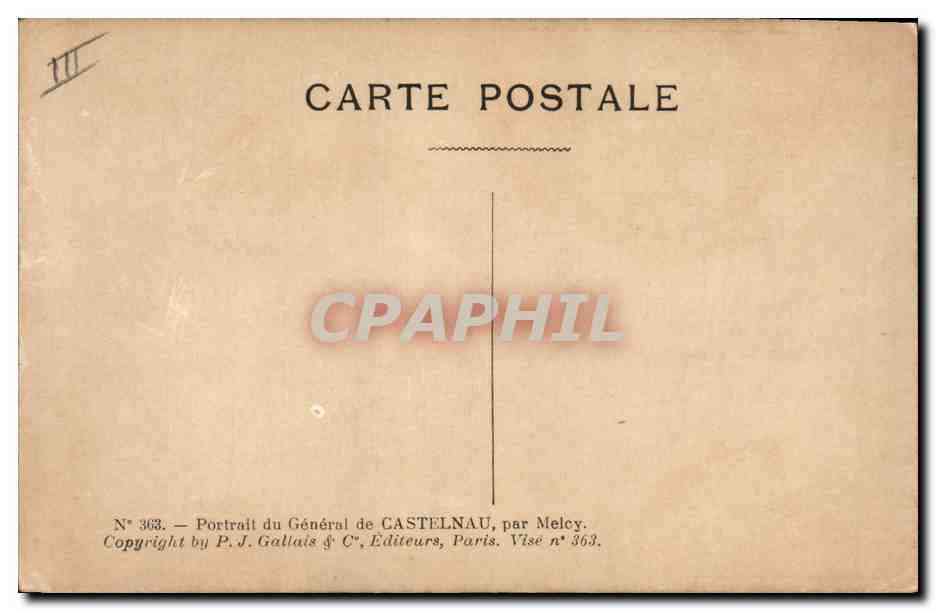 CPA Militaria General de Castelnau  — Rückseite