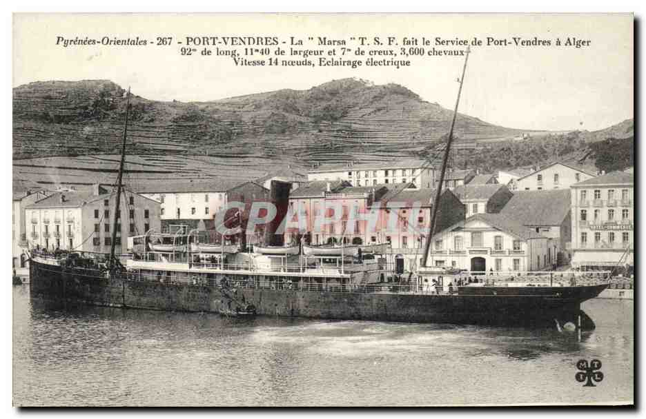 Port-Vendres — Le vapeur "Marsa" T.S.F. — Éditeur Pyrénées-Orientales, n° 267