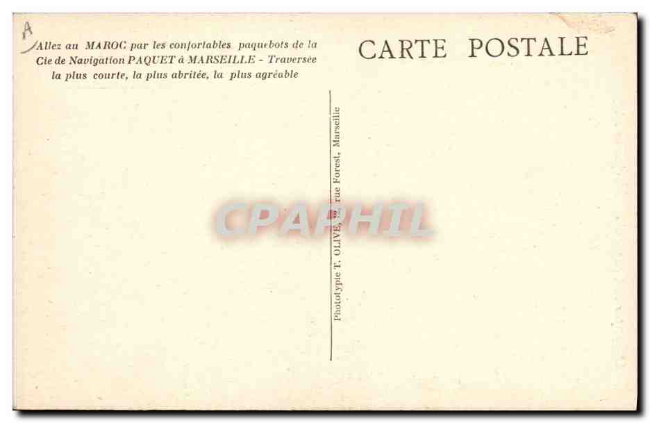 Maréchal Lyautey — Courrier du Maroc — Amarrage au Quai de Casablanca — Offert par la Compagnie de Navigation Paquet — Verso