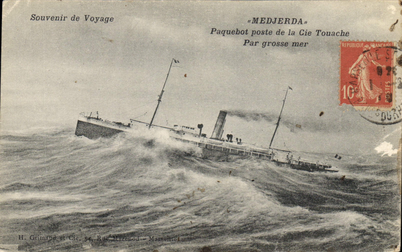 Paquebot « MEDJERDA » — par grosse mer — H. Grimand et Cie, 54 Rue Mazenod - Marseille