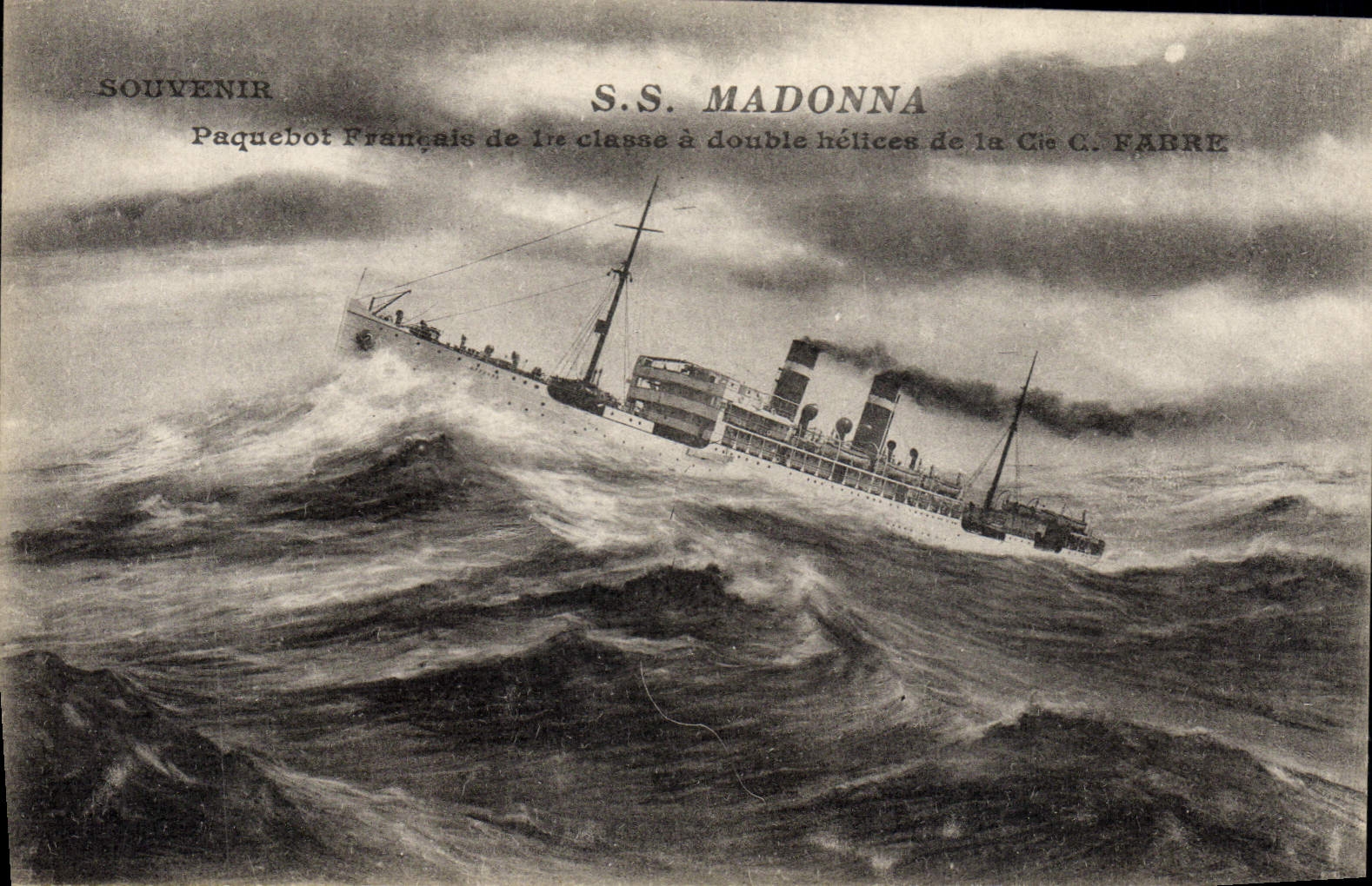 S.S. MADONNA — Paquebot Français de 1re classe à double hélices de la Cie C. FABRE — Souvenir