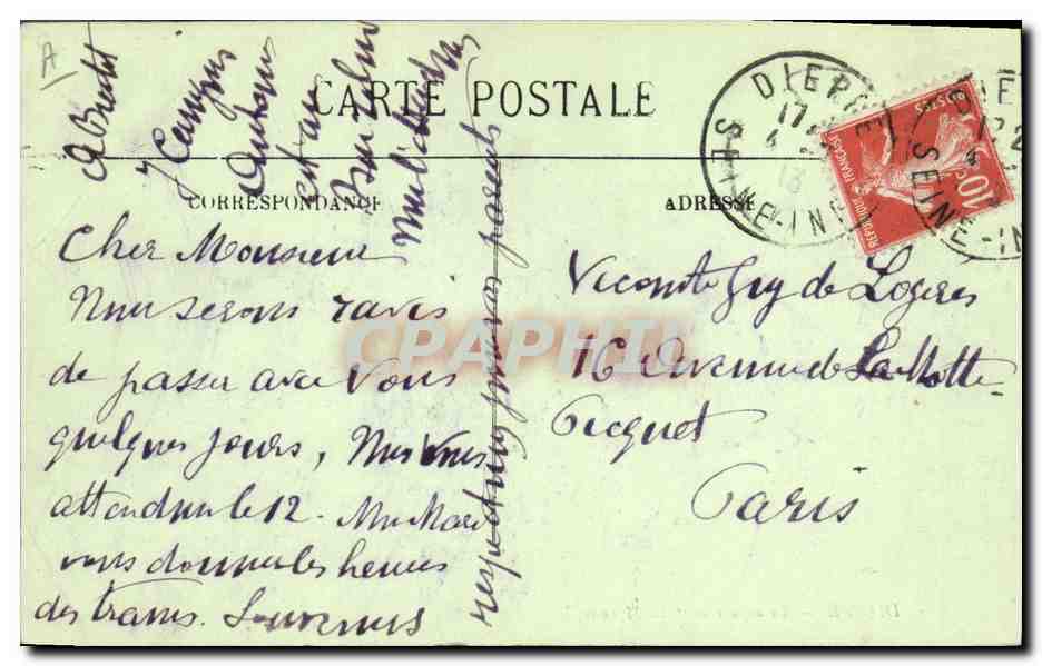 Dieppe — Le départ de « La Manche » — LL, n°91 — Verso