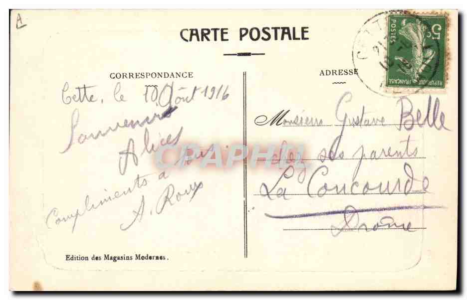 CPA Bateau Cette La Marsa Courrier rapide d'Alger  — Verso