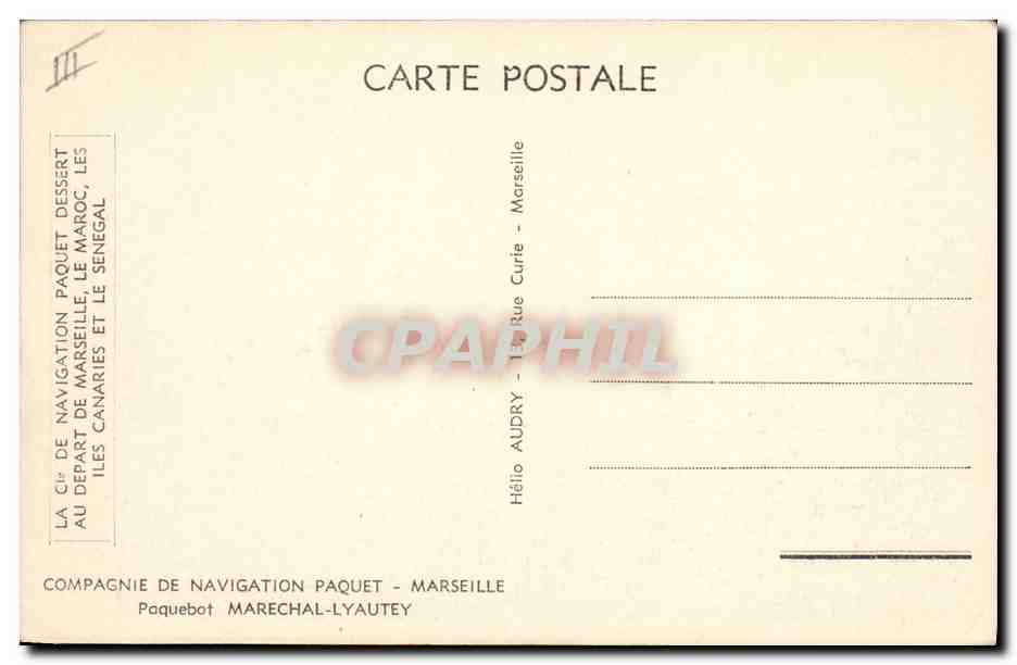 CPA Bateau Compagnie de Navigation Mixte Parquet Marseille Paquebot Marechal Lyautey  — Verso