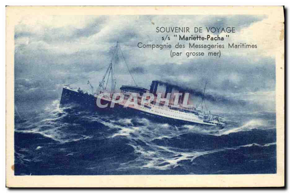 Navire en mer agitée — Souvenir de voyage s/s "Mariette-Pacha" — Compagnie des Messageries Maritimes