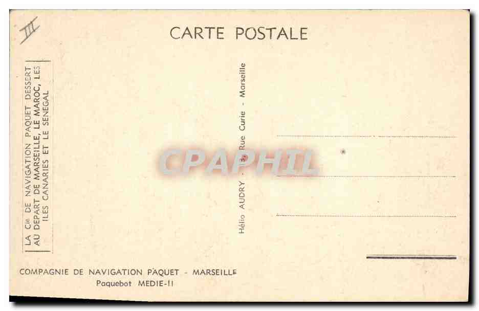 Steamship Médie-II — Compagnie de Navigation Paquet — Marseille — Back