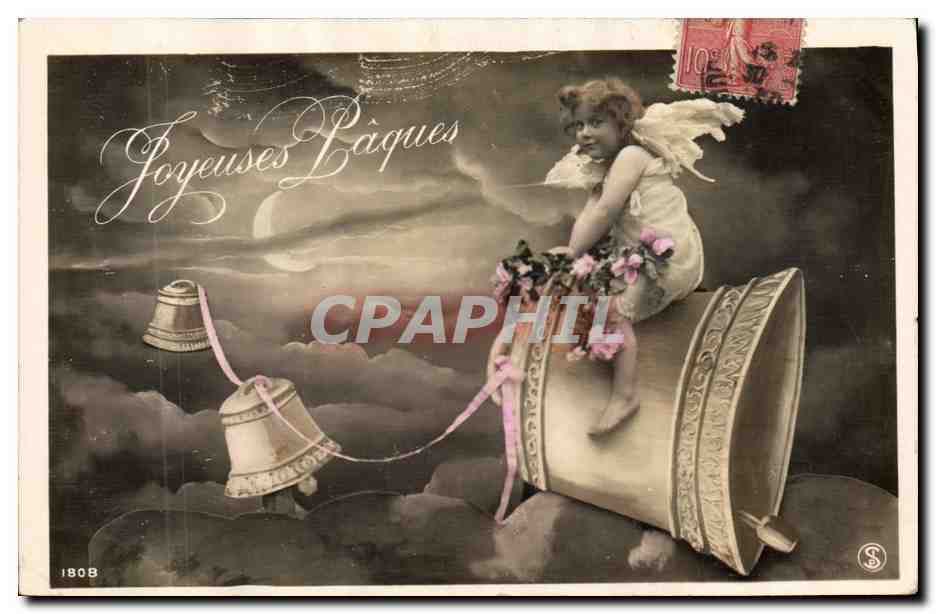 CPA Cloche Enfant Ange Paques 