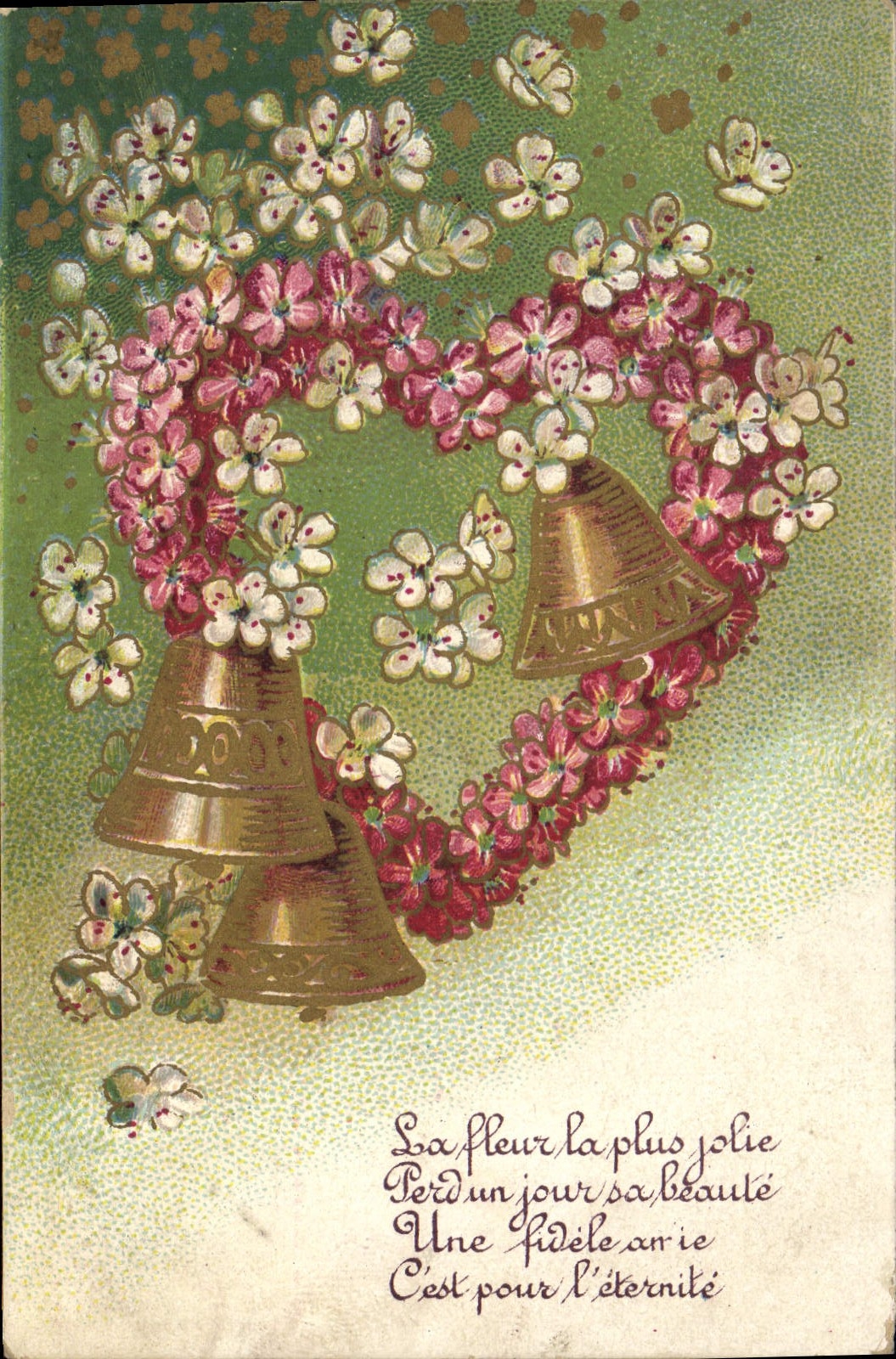 CPA Cloche Fleurs Coeur 