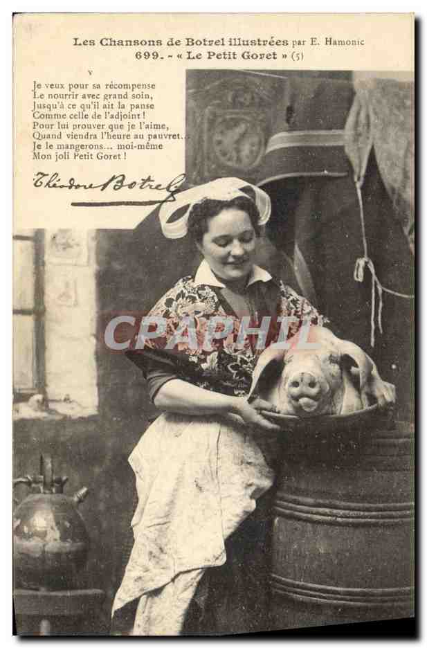 CPA Folklore Les chansons illustrees de Th Botrel le petit goret Cochon Porc