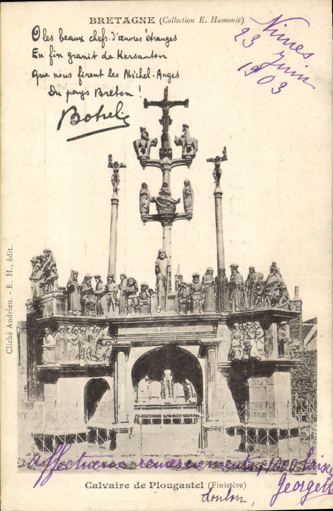 CPA Folklore Botrel Calvaire de Plougastel 