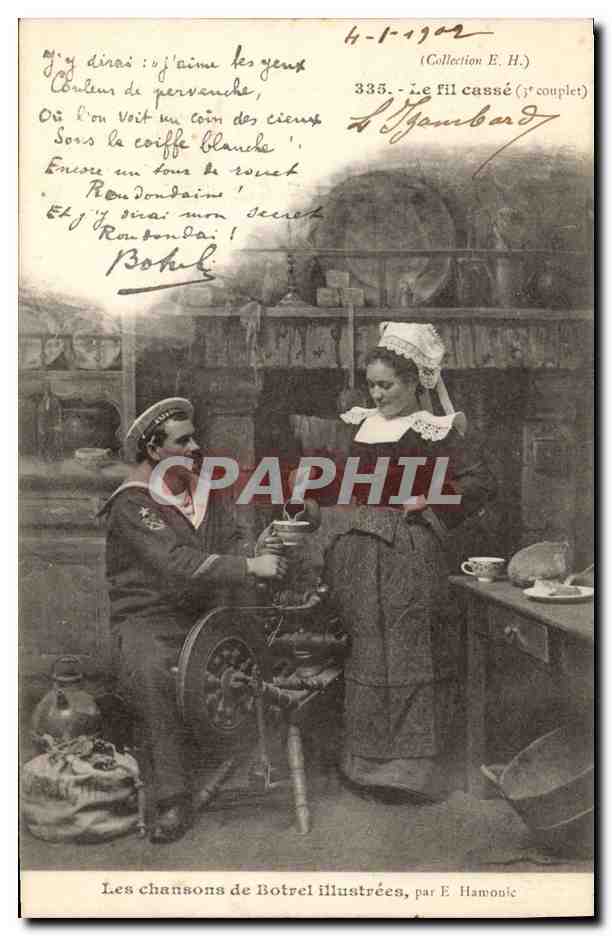 CPA Folklore Les chansons illustrees de Th Botrel Le fil casse 
