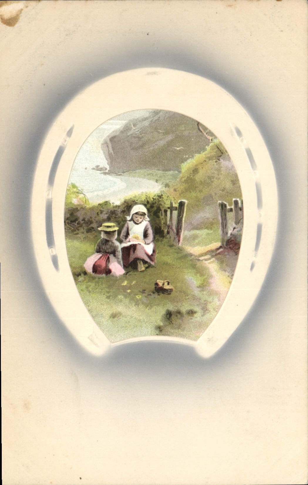CPA Fantaisie Fleurs Enfants Fer a cheval 