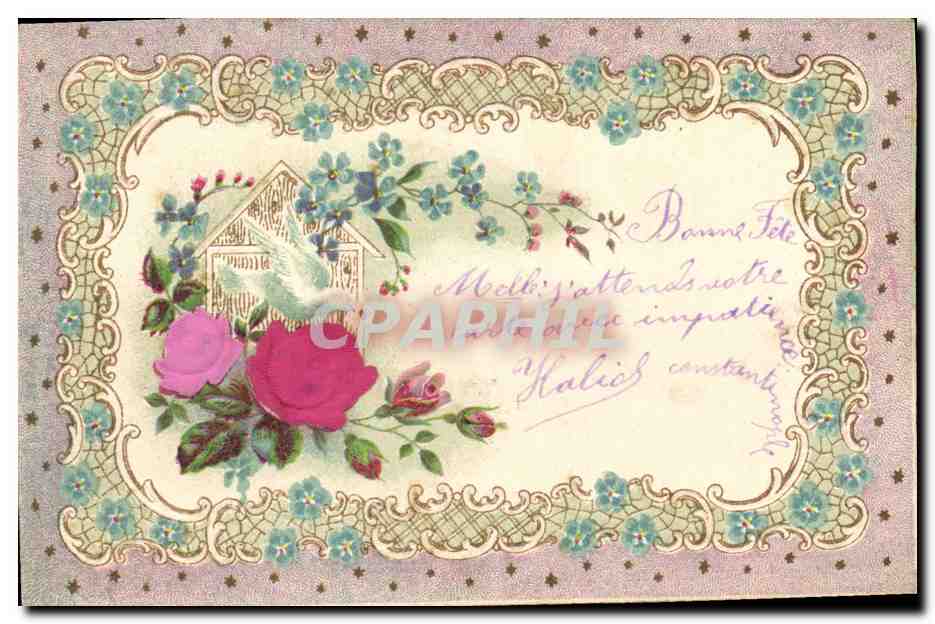CPA Fantaisie Fleurs Colombe 