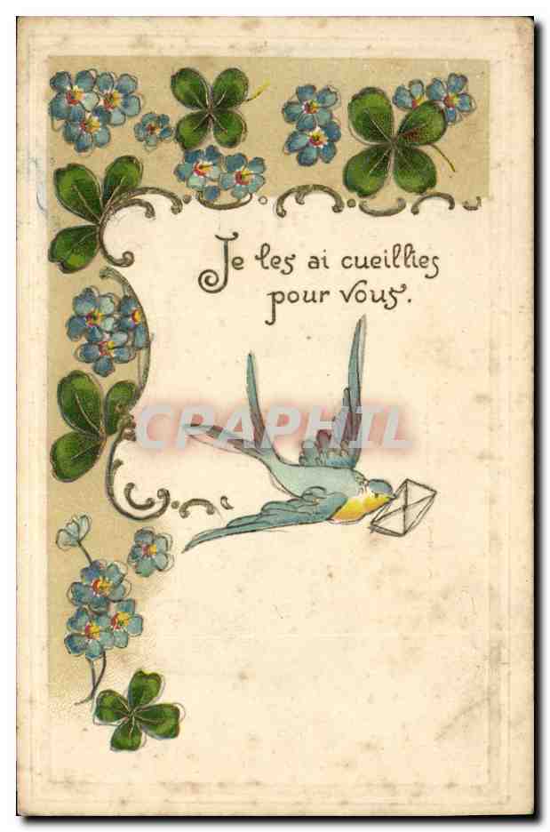 CPA Fantaisie Fleurs Hirondelle 