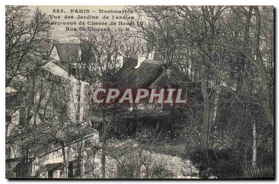 PARIS - Montmartre — Vue des Jardins de l'ancien Rendez-vous de Chasse de Henri IV, Rue St-Vincent — G.M. n°883