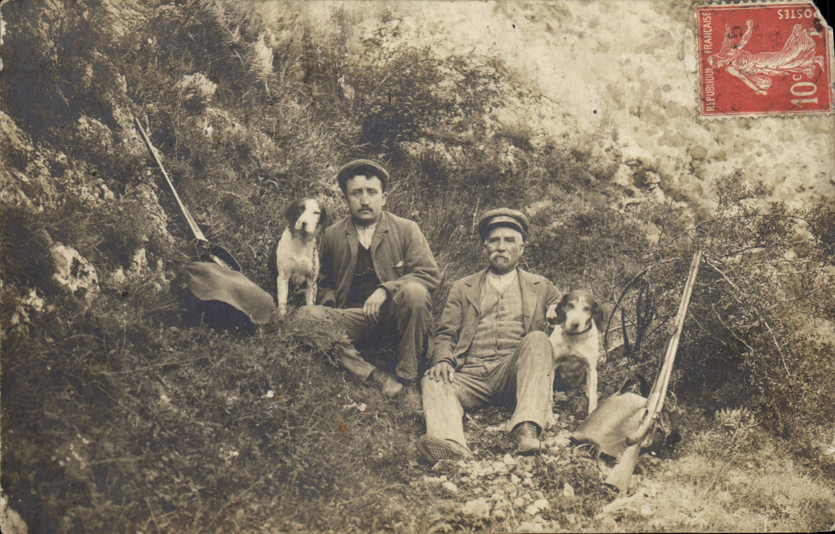 CARTE PHOTO Chasse Chasseurs Chien