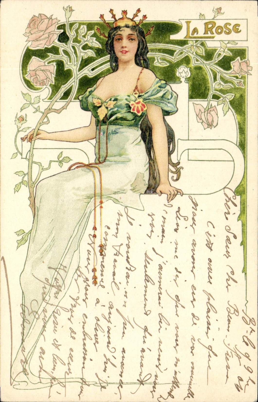 CPA Fantaisie Illustrateur Femme La rose 