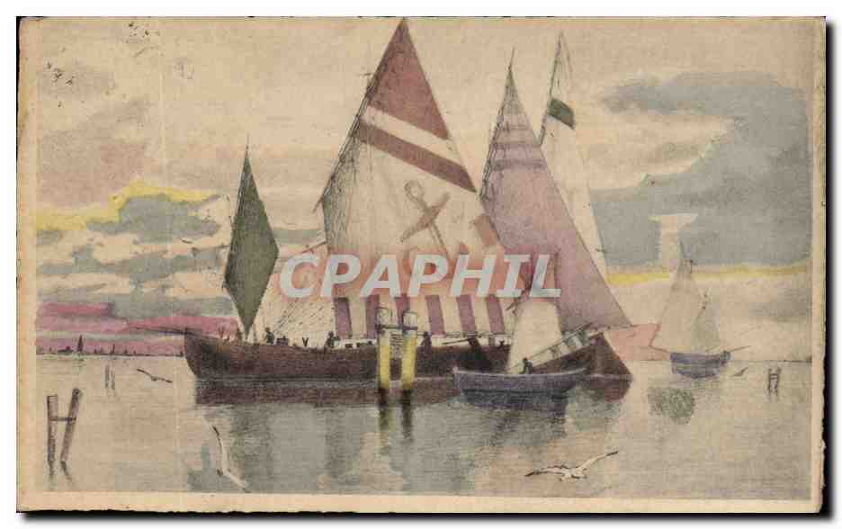 CPA Fantaisie Illustrateur Bateau de peche 