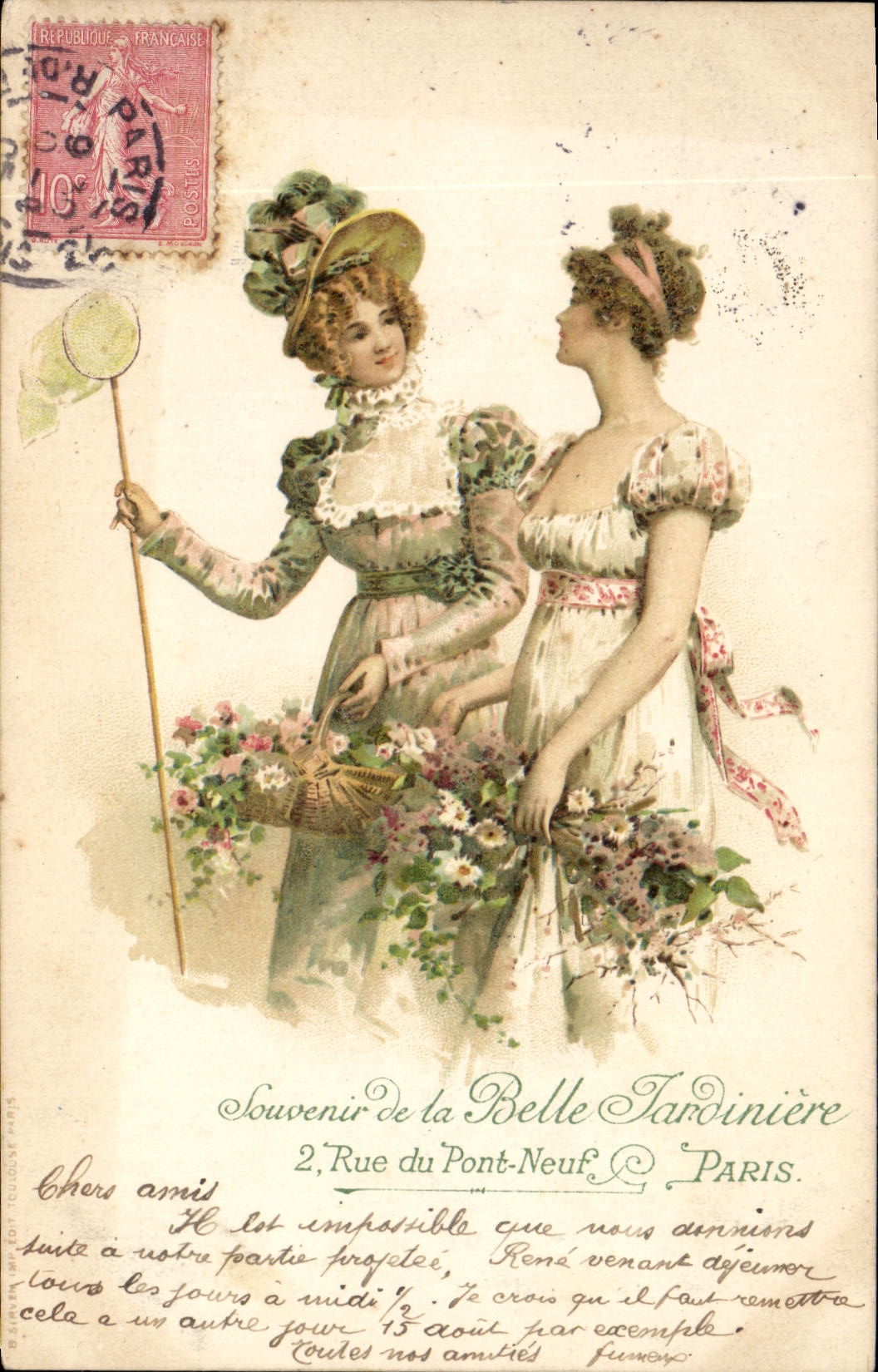 CPA Fantaisie Illustrateur Femmes La Belle Jardiniere Rue du Pont Neuf Paris 