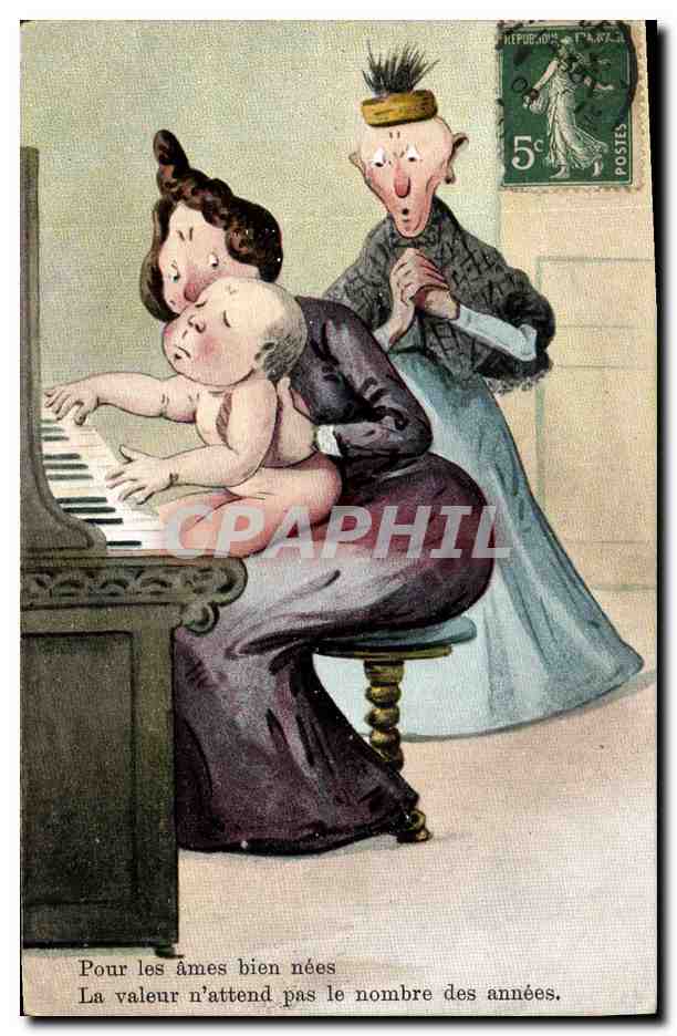 CPA Fantaisie Illustrateur Femmes Enfant Bebe Piano 