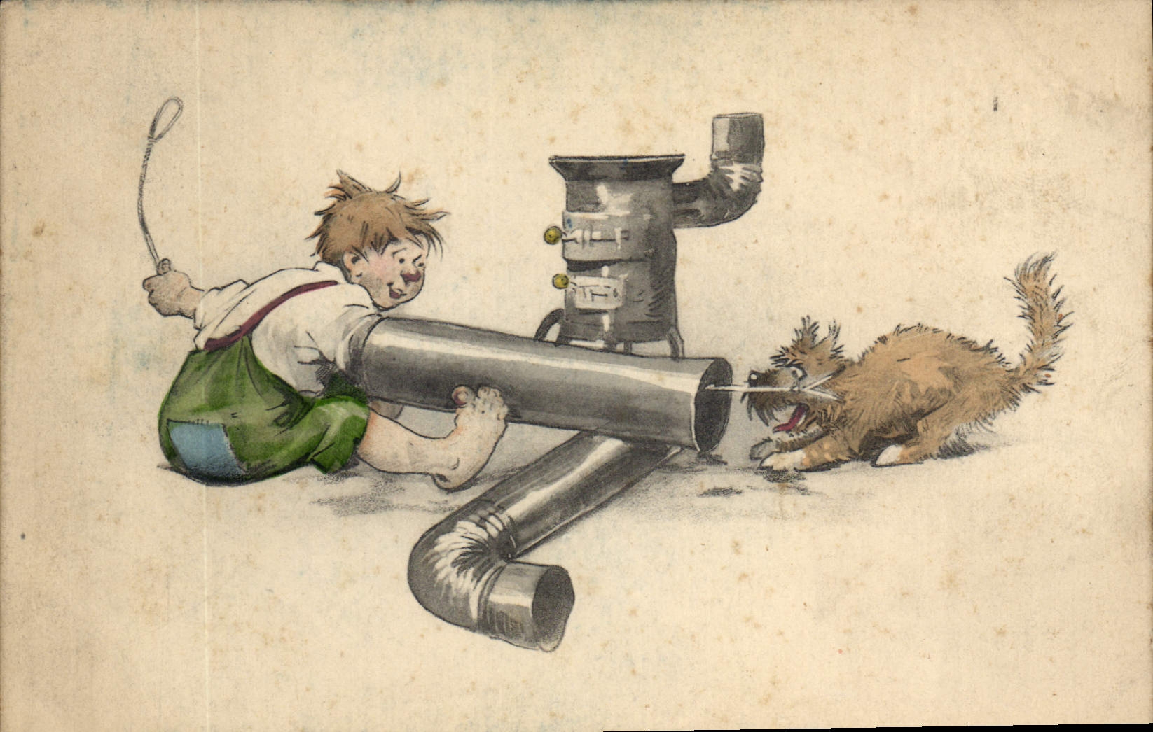 CPA Fantaisie Illustrateur Enfant Chien 