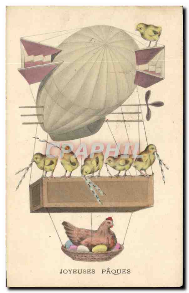 CPA Fantaisie Illustrateur Poussins Zeppelin Dirigeable Poule Aviation 