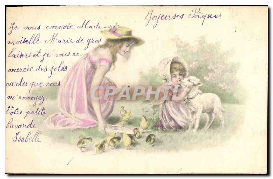 CPA Fantaisie Illustrateur Femme Enfant Mouton