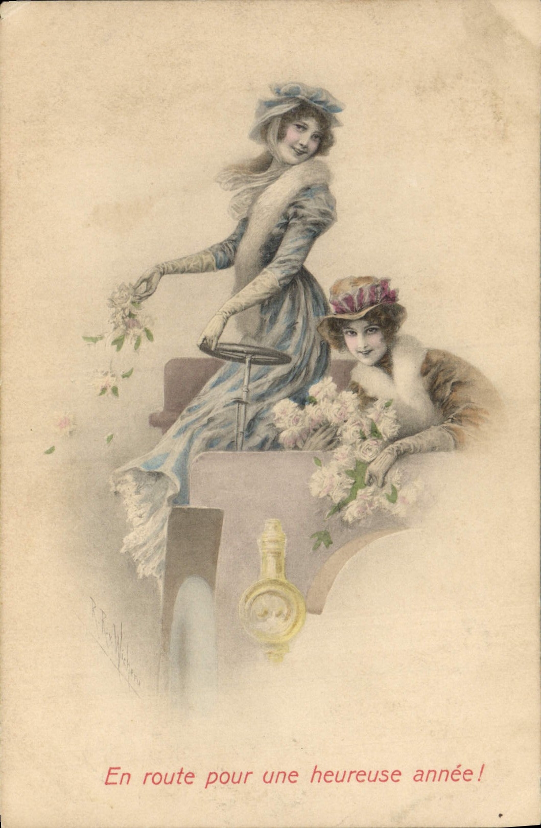 CPA Fantaisie Illustrateur Femmes Automobile
