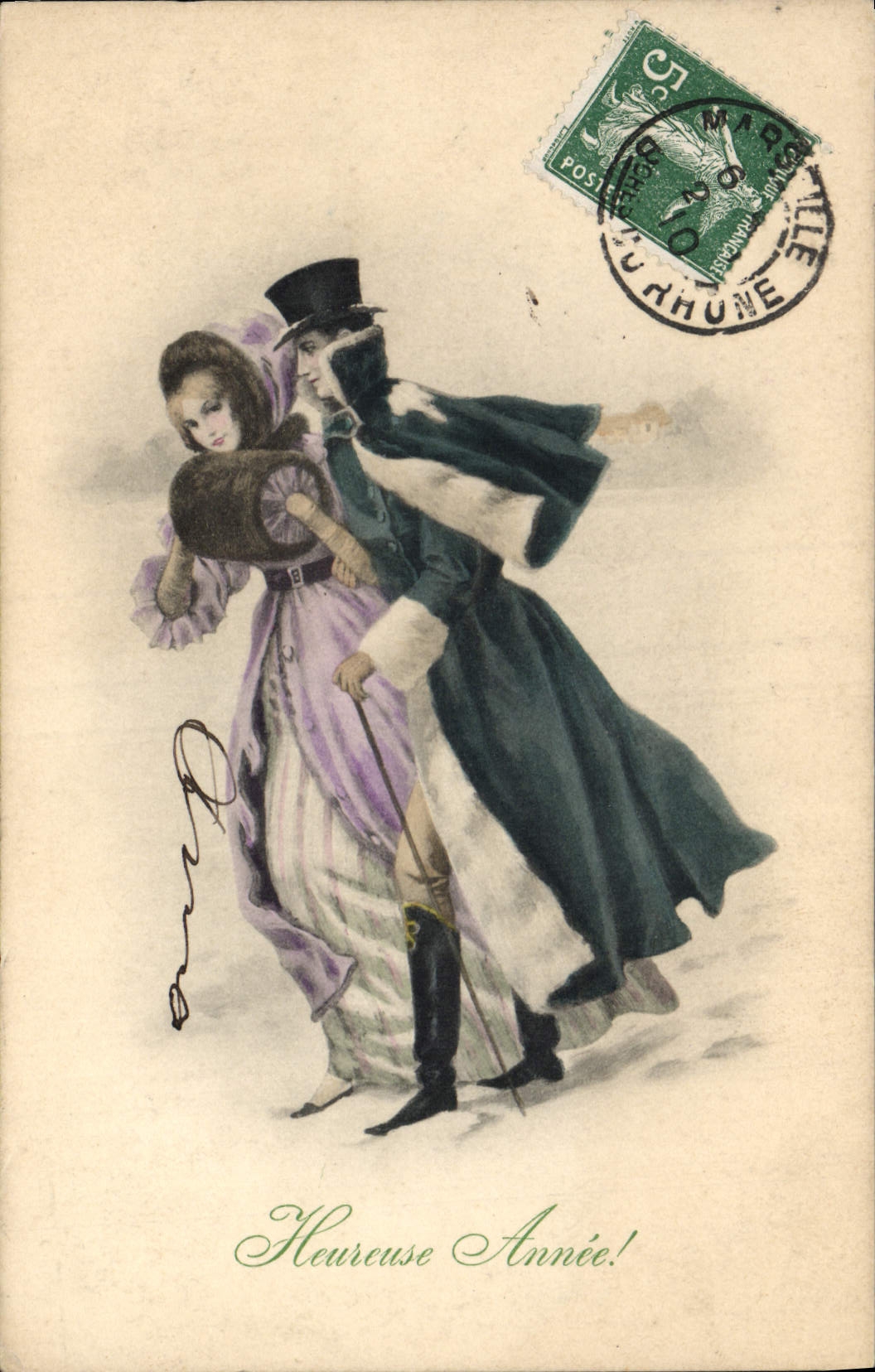 CPA Fantaisie Illustrateur Femme Heureuse Annee