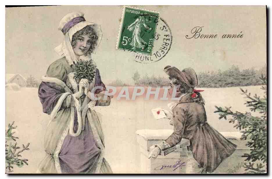 CPA Fantaisie Illustrateur Femme Enfant Bonne annee