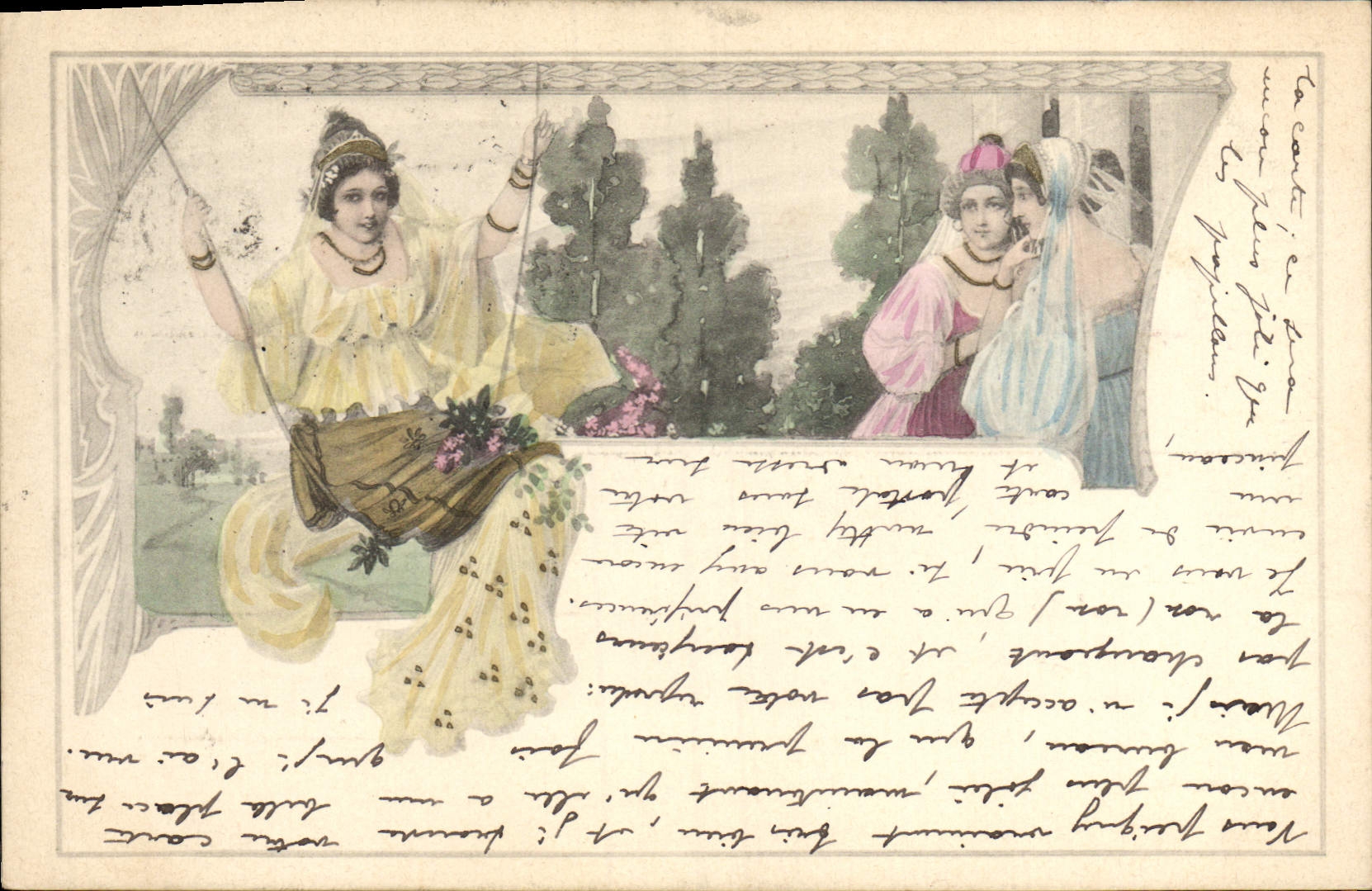CPA Fantaisie Illustrateur Femmes Balancoire
